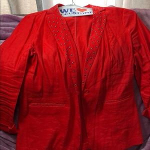 Red linen blazer with pewter accent on lapel